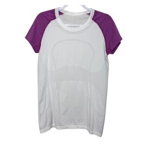 Lululemon Run Swiftly Tech Short Sleeve Women 12 White Ultra Violet Stretch Gym